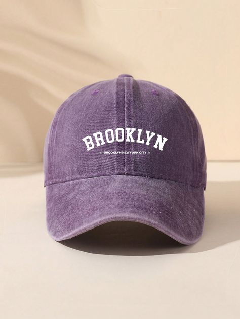 Purple Street Collar  Polyester Letter  Embellished  Spring/Summer,Fall/Winter Women Accessories Wash Baseball Cap, Distressed Baseball Cap, Purple Dye, Cute Caps, Aesthetic Light, Baseball Women, Womens Baseball Cap, Dad Hat, Beautiful Dress