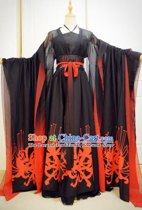 Chinese Traditional Cosplay Goddess Black Costumes Ancient Female Swordsman Hanfu Dress for Women Black Hanfu Women, Traditional Japanese Clothing Woman, Cosplay Goddess, Female Kimono, Black Costumes, Female Swordsman, Traditional Japanese Clothing, Ancient Chinese Clothing, Mode Kimono