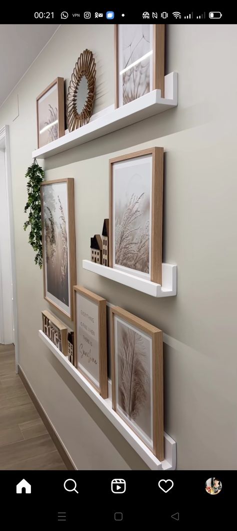 Shelves For Photo Frames, Picture Frames Shelf Display, Living Room Wall Decor Ideas Above Couch Vaulted Ceilings, Floating Shelves And Mirror Wall Decor, Picture Shelf Ideas Living Room, Large Wall Decor Living Room Behind Sofa, Empty Wall Living Room, Wall Behind Sofa Decor Ideas, Long Shelf Above Couch