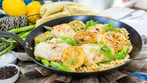 Tieghan Gerard made her delicious Lemon Butter Cod that’s full of flavor. Half Baked Harvest Recipes, Orzo Recipes, Harvest Recipes, Lemon Butter, Half Baked Harvest, Orzo, Hearty Meals, Fish Dishes, Savoury Dishes