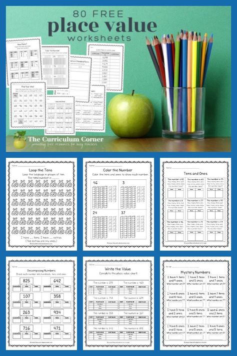 These place value worksheets will give your students practice with one, tens, hundreds and thousands. Free practice pages for 1st - 3rd grade classrooms from The Curriculum Corner. Free Place Value Worksheets, Teaching Place Values, Place Value Worksheets, Hundreds And Thousands, 3rd Grade Math Worksheets, Algebra Activities, Base Ten Blocks, Teaching Shapes, Math Graphic Organizers