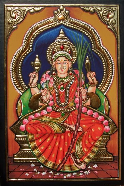 Devi Goddess, Thanjavur Painting, Tanjore Art, Mysore Painting, Indian Traditional Paintings, Tanjore Paintings, Ganesh Art Paintings, Kerala Mural Painting, Kalamkari Painting