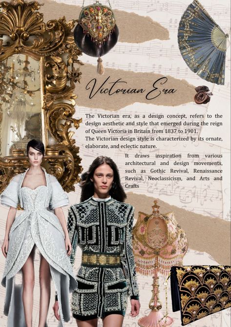 Victorian Era Inspiration Board, Vintage Moodboard Aesthetic, Theme For Fashion Design Collection, Victorian Era Mood Board, Different Eras Of Fashion, Info Sheet Design, Victorian Mood Board, Theme Board Fashion Inspiration, Fashion Themes Inspiration Ideas