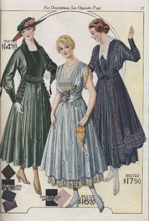 Dresses in 1916-1917 Fall and Winter Catalogue No. 74 by Bellas Hess & Co. 1916 Dress, 1917 Fashion, 10s Fashion, Fashion 1910, 1900s Fashion, 1910s Fashion, 1920 Fashion, Old Dresses, Smithsonian Institution