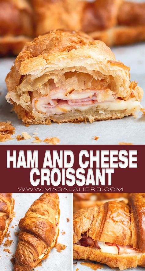 Cheese Croissant Recipe, Croissant Stuffed, Sandwich Croissant, Croissant Nutella, Diy Sandwich, Crossiant Recipes, Crossant Recipes, Croissant Breakfast Sandwich, Baked Sandwiches