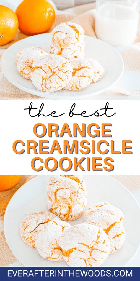 How to Make the Best Orange Creamsicle Cookies - Ever After in the Woods April Cookies, Orange Crinkle Cookies, Creamsicle Cookie Recipe, Orange Creamsicle Cookies, Creamsicle Cookies, Cookie Perfection, Cookbook Inspiration, Specialty Cookies, Gf Ideas