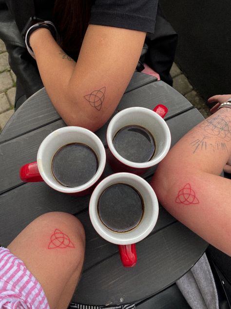 Triple Tattoo Friends, Tattoo Ideas For 3 Sisters, Triple Matching Tattoos, Charmed Tattoo, 3 Person Tattoo, Triple Tattoo, Charm Tattoo, Small Matching Tattoos, Matching Sister Tattoos