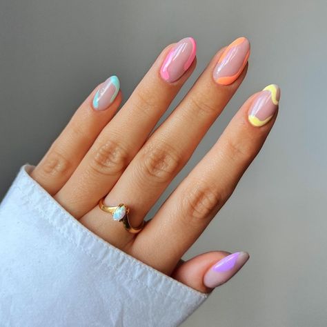 Nails With Rainbow, Rainbow Tips, Nail Bar, Almond Nails, Stylish Nails, Fun Nails, Nail Inspo, Nail Colors, Gel Nails