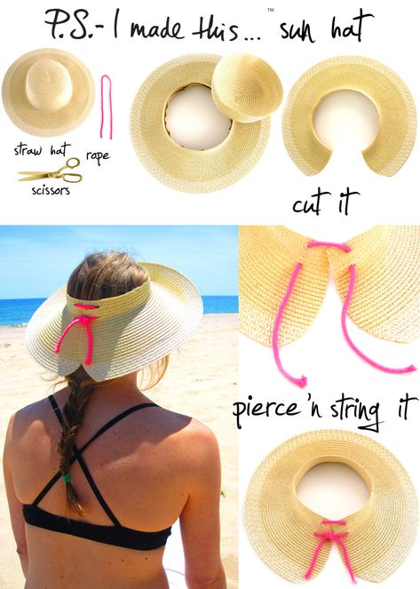 Top 5 DIY Hats...don't think I'd ever make any but cool ideas Pola Topi, Diy Straw, Running On The Beach, Sun Protection Hat, Diy Hat, Straw Hats, Kids Discover, Fun Loving, Diy Accessories