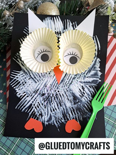 Fork Painted Owl Craft Idea For Kids Preschool Owl Theme, Fork Art For Kids, Easy Owl Crafts For Preschoolers, Owl Crafts Preschool, Owl Crafts For Kids, Creative Activities For Toddlers, Snowy Owl Craft, Fork Painting, Christmas Craft Ideas For Kids