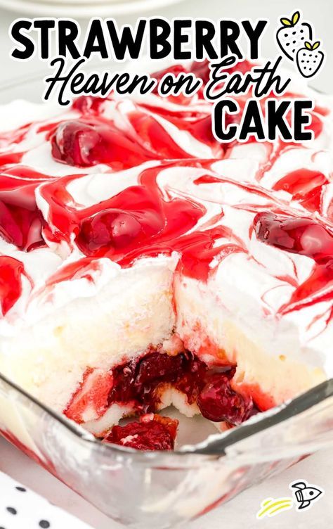 Heaven On Earth Strawberry Cake, Strawberry Pie Filling Cake, Strawberry Heaven On Earth Cake Recipe, Strawberry Cake With Vanilla Pudding, Heavenly Strawberry Cake, Fruit Food Recipes, Heaven On Earth Cake Strawberry, Cake With Pudding Layer, Ladies Luncheon Dessert Ideas