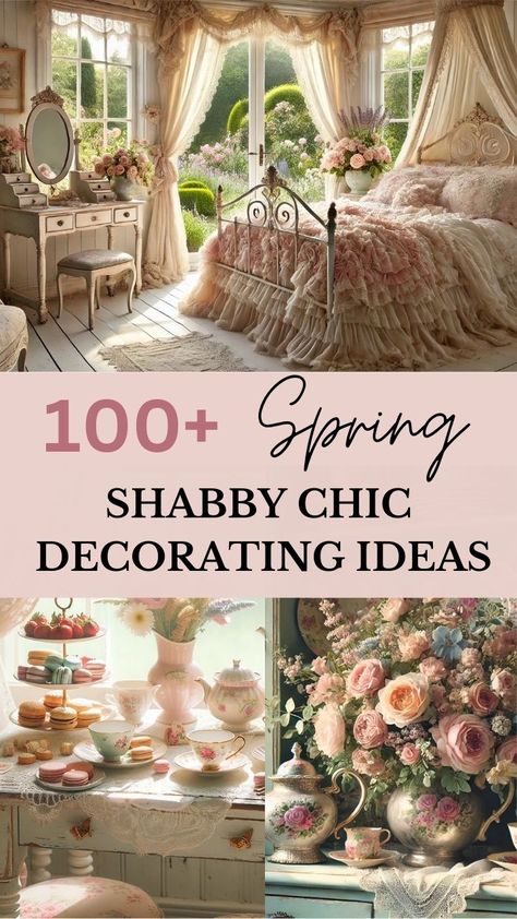 Spring is the perfect time to refresh your home with romantic shabby chic decor! ✨ Soft ruffles, vintage florals, and cozy pastels create the ultimate dreamy cottage vibe.  🌸🏡💗  #ShabbyChicDecor #SpringHomeDecor #CottagecoreAesthetic #VintageInteriors #RomanticHome #FrenchCountryStyle #HomeDecorInspo #SpringDecorating #CozySpaces #TimelessCharm Dreamy Cottage, Shabby Chic Decorating, Spring Palette, Romantic Shabby Chic, Vintage Florals, Lace Table Runners, Romantic Lighting, Cottage Core Aesthetic, Lace Table