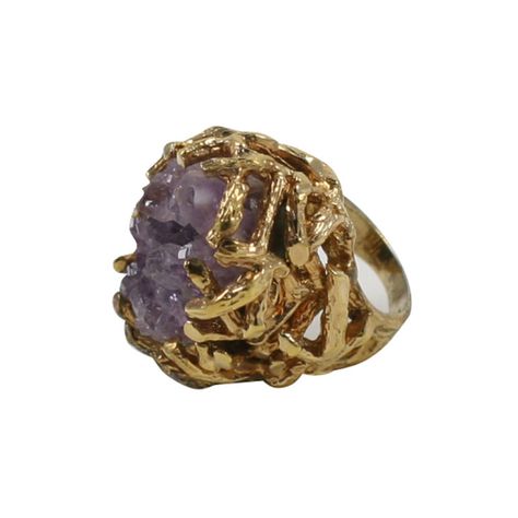 Amethyst Rock, Organic Style, Raw Amethyst, Amethyst Cluster, Stone Setting, Gold Diamond Rings, Cluster Ring, Cocktail Rings, Vintage Rings