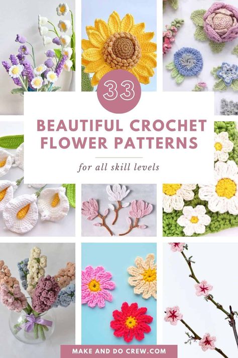 Looking for the best crochet flower patterns? This collection of amigurumi crochet flowers, curated by Make and Do Crew, is for you! From beginner to advanced skills, we've got you covered. Some even include detailed step by step tutorials. Whether you're making a crochet daisy, lilac, or sunflower, these simple crochet flowers will inspire you to make a beautiful DIY bouquet. Visit the blog for the free crochet flower patterns and discover more amigurumi patterns for beginners. Crochet Flower Bunting, Free Crochet Flower Patterns, Easy Crochet Flower, Make And Do Crew, Crochet Flowers Easy, Crochet Flowers Free Pattern, Crochet Bouquet, Crochet Plant, Crochet Leaves