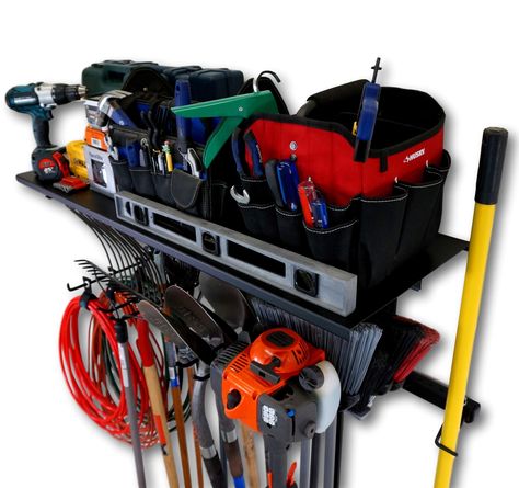 StoreYourBoard Tool Pro Essential Garage Rack, Equipment Organizer, Wall Mount Hanger With Overhead Shelf : Amazon.ca: Tools & Home Improvement Garage Racking, Garage Tool Organization, Yard Tools, Tool Rack, Overhead Storage, Custom Storage, Hanger Rack, Garage Tools, Rack Shelf