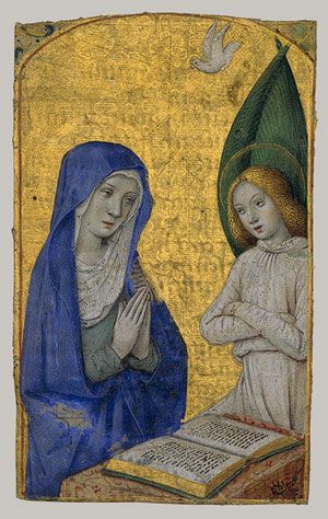 The Annunciation from a Book of Hours [France (Tours)] (2004.564) | Heilbrunn Timeline of Art History | The Metropolitan Museum of Art The Annunciation, Book Of Hours, Medieval Manuscript, Medieval Art, Illuminated Manuscript, Blessed Mother, Sacred Art, Religious Art, Tempera