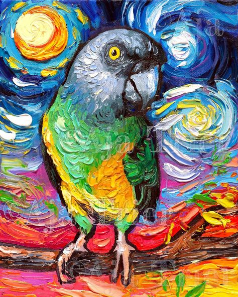 Senegal Parrot, Starry Night Art, Art Mignon, Paper Animals, Parrot Bird, Artwork Display, Colorful Artwork, Night Art, Wall Artwork