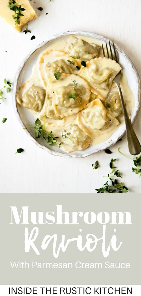 Homemade Mushroom Ravioli, Ravioli Homemade, Ravioli From Scratch, Italian Ravioli, Mushroom Pate, Mushroom Ravioli, Parmesan Cream Sauce, Homemade Ravioli, Ravioli Recipe