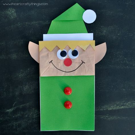 Christmas Paper Bag, Elf Craft, Christmas Paper Craft, Elf Crafts, Paper Bag Crafts, Paper Bag Puppets, Homemade Christmas Decorations, Popular Crafts, Christmas Paper Crafts