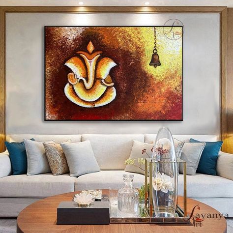 Painting Ganpati, Modern Ganesha, Ganpati Painting, God Painting, Large Entryway, Indian Wall Decor, Modern Indian Art, Entryway Art, Abstract Techniques