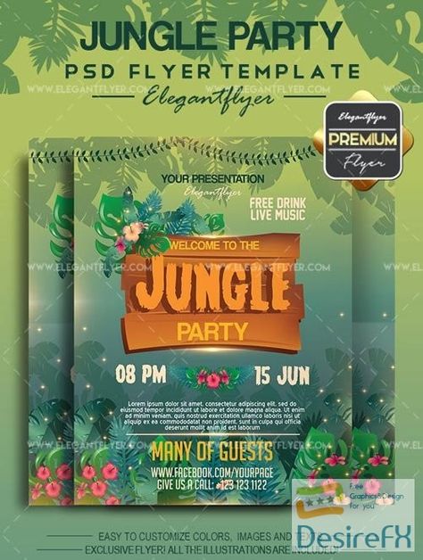 Jungle Party V4 2018 Flyer PSD Template Psd Flyer Templates, Photoshop Projects, Jungle Party, Event Themes, Free Vector Graphics, Party Design, Design Agency, Psd Templates, Flyer Template