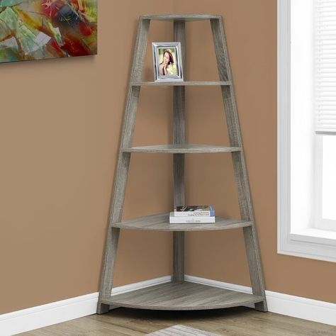 Monarch Specialties Inc. Belcher Corner Bookcase & Reviews | Wayfair Studio Bookshelf, Corner Shelf Ideas, Ladder Shelf Diy, Brown Laminate, Shelf Diy, Corner Bookshelves, Village Display, Etagere Bookcase, Ladder Shelf