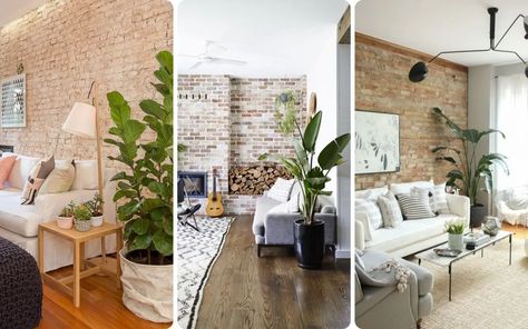 24 Cool Living Rooms With Brick Walls - Home Deviser Flooring With Brick Walls, Rooms With Brick Walls, Living Room With Brick Wall, Brick Accent Wall, Light Brick, Brick Walls, Brick Wall, Accent Wall, Living Rooms