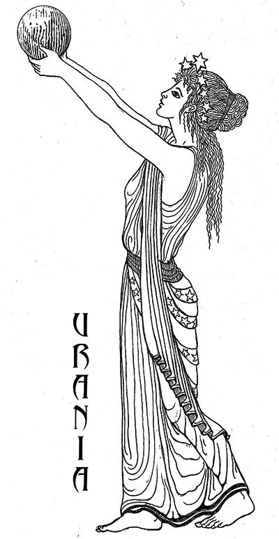 Urania -  the “Heavenly” is the muse of Astronomy and is represented by a staff pointed at a celestial globe. She foretells the future by the position of the stars. Art by Katlyn Urania Muse, Celestial Globe, Roman Myth, Greek Mythology Tattoos, Stars Art, Ancient Greek Art, Greek Vases, Mythology Tattoos, Greek Gods And Goddesses