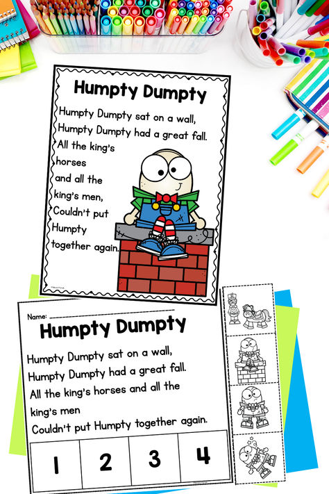 These nursery rhyme posters, sequecing and emergent readers includes everything you need to help your little learners with sequencing, phonics and phonemic awareness skills . Engaging visuals and emergent readers make learning fun and interactive. Nursery Rhymes Kindergarten, Red Nursery, Emergent Literacy, King Horse, Nursery Rhymes Activities, Humpty Dumpty, Emergent Readers, Phonemic Awareness, First Grade Classroom