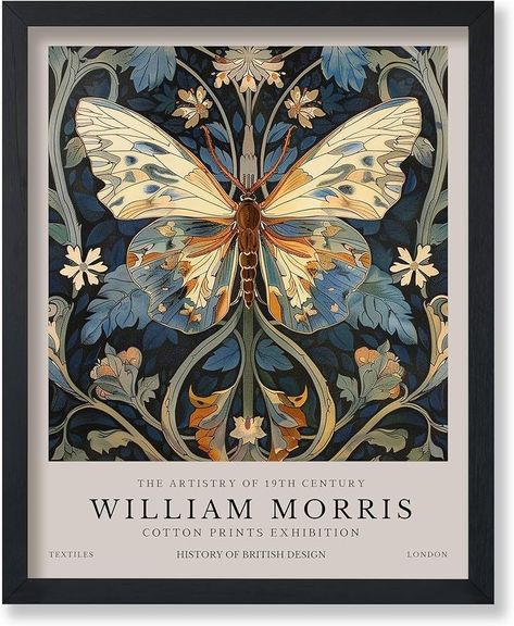 Amazon.com: Poster Master William Morris Poster - Butterfly Print - Botanical Art - Exhibition Art - Moth Art - Animal Art - Floral Art - Aesthetic Art - Office or Living Room Wall Decor - 11x14 UNFRAMED Wall Art: Posters & Prints Maxamilist Art Prints, Butterfly Framed Art Wall Decor, Botanical Decor Ideas, Dark Vintage Home Decor, Aesthetic Bedroom Posters, Candace Olsen, Art Prints For Walls, Botanical Room, Moroccan Wall Decor