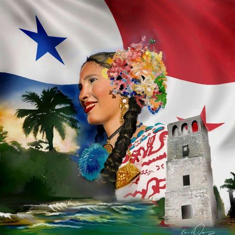 La bandera panameña, la torre de Panamá Viejo y nuestra pollera. Panama Flag, Panama Travel, Caribbean Art, Present Ideas, Central American, Gifts For Coffee Lovers, Fitness Gifts, My Heritage, Panama City Panama