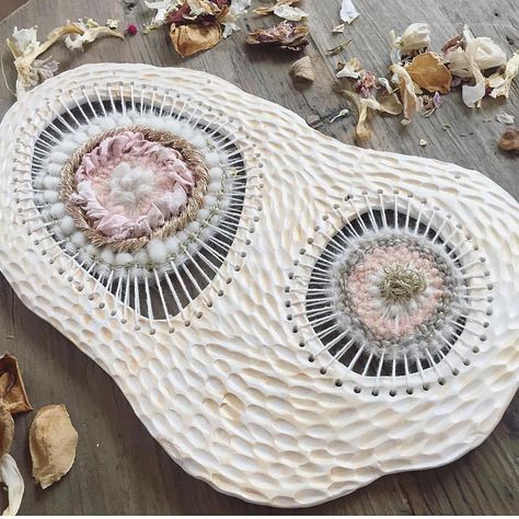 Cindy Bokser🧵🧶 Niroma Studio on Instagram: “Enamored by this amorphous ceramic + fiber piece and all its organic beauty by Kara @needleandknot ✨✨ . . . #ceramicart #fiberart…” Ceramics And Textiles, Ceramic Loom, January Inspiration, Sculptural Ceramics, Contemporary Tapestries, Pottery Lessons, 2024 Art, Fiber Sculpture, Pinch Pot