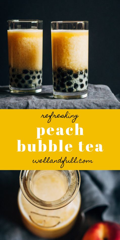 #vegan #summer Peach Bubble Tea Peach Bubble Tea, Peach Boba, Purple Smoothie, Mixology Recipes, Boba Tea Recipe, Boba Recipe, Mango Green Tea, Bubble Tea Recipe, Vietnamese Dessert