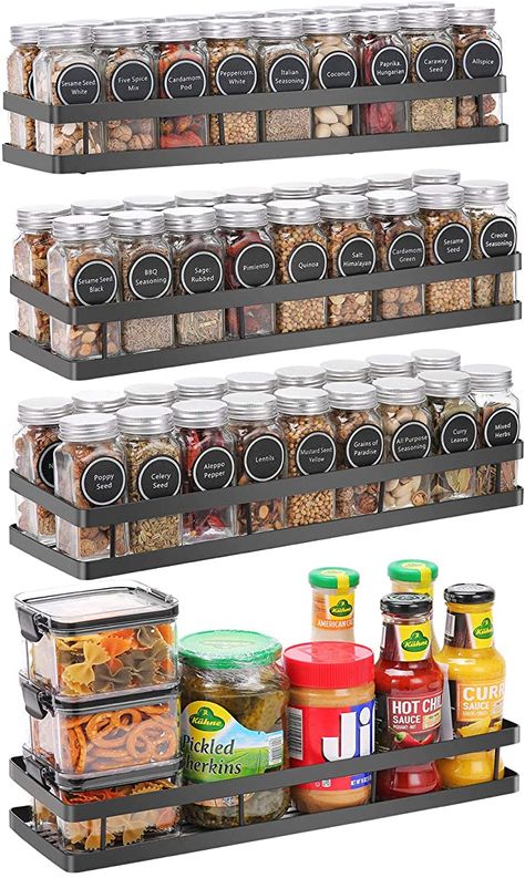 Floating Shelves Storage, Spice Rack Shelf, Mounted Spice Rack, Big Jars, Seasoning Organizer, Wall Spice Rack, Storage For Kitchen, Spice Organization Drawer, Wall Mounted Spice Rack