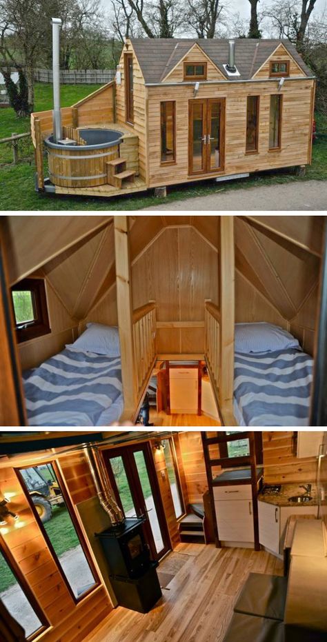 Thinking of downsizing? The latest tiny house we've spotted has an unusual finishing touch that brings an extra bit of comfort to the minimalist lifestyle — a petite, personal hot tub. Tiny Mobile House, Casa Hobbit, Tiny House Inspiration, Crafts Room, Tiny House Interior, Tiny House Cabin, Inside And Outside, Tiny House Living, Tiny House On Wheels