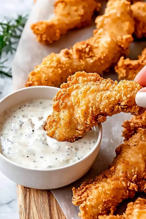 Buttermilk Fried Chicken Tenders - Insanely Good Bisquick Fried Chicken, Easy Chicken Tender Recipes, Buttermilk Fried Chicken Tenders, Easy Chicken Tenders, Buttermilk Chicken Tenders, Chicken Receipes, Fried Chicken Tenders, Christmas Dinners, Buttermilk Chicken