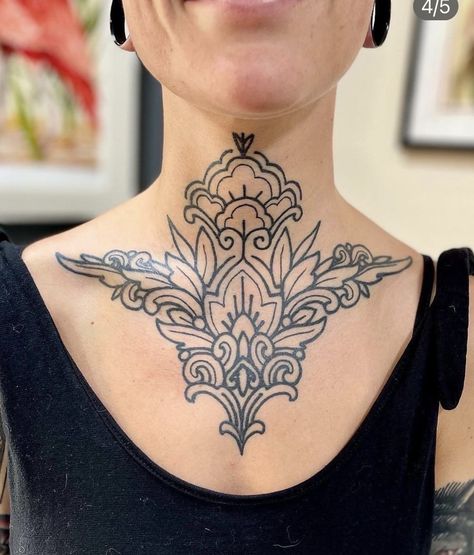 Chest Neck Tattoo, Tattoo Smart, Throat Tattoo, Neck Tattoos Women, Back Of Neck Tattoo, Chest Tattoos For Women, Line Work Tattoo, Dope Tattoos, Chest Tattoo