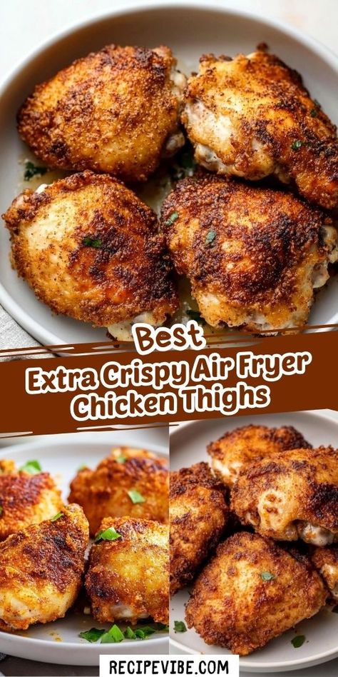 Looking for a quick and tasty way to prepare chicken thighs? This extra crispy air fryer recipe is not only simple but delivers mouthwatering results! Make mealtime a breeze while enjoying succulent flavors. Be sure to save this recipe for your next family feast! Airfryer Bone In Chicken Thighs, Simple Chicken Thigh Recipes Easy, Chicken Thigh Recipes Airfryer, Skinless Chicken Thigh Recipes Air Fryer, Bone In Chicken Thighs Air Fryer, Air Fryer Boneless Skinless Thighs, Crispy Chicken Thighs Air Fryer, Air Fryer Chicken Thighs Boneless Skinless, Air Fryer Chicken Legs Bone In