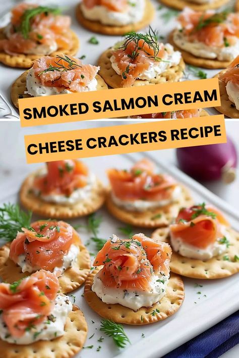 Indulge in a delightful smoked salmon cream cheese crackers recipe - a perfect blend of flavors for your next appetizer. Smoked Salmon On Crackers, Cream Cheese Crackers, Cheese Crackers Recipe, Starters For Dinner, Cream Cheese Snacks, Crackers Appetizers, Entertaining Dishes, Smoked Salmon Appetizer, Smoked Salmon Cream Cheese