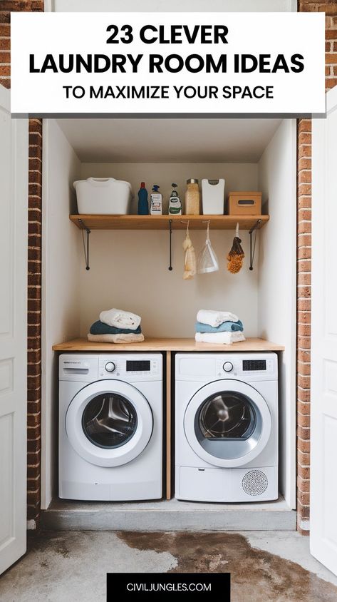 Here are 17 stylish laundry room ideas that will elevate your space. From sleek countertops to chic cabinetry and creative lighting solutions, these design tips will help you create a laundry room that is both functional and beautiful. Add a touch of style to your home while keeping your laundry space efficient and organized. Storage Laundry Room, Functional Laundry Room, Stylish Laundry Room, Laundry Space, Laundry Room Ideas, Space Efficient, Creative Lighting, Design Tips, Small Space