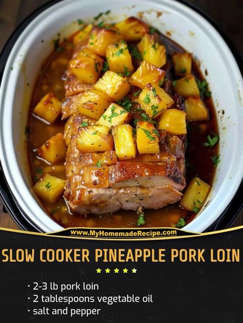 Pork Loin Filet Crock Pot Recipes, Pineapple Pork Loin Crockpot, Slow Cooker Pineapple Pork Loin, Pineapple Pork Loin, Slow Cooker Pineapple Pork, Pork Loin Crock Pot Recipes, Slow Cooker Pork Chops Recipes, Crockpot Pork Loin, Slow Cooker Pork Loin