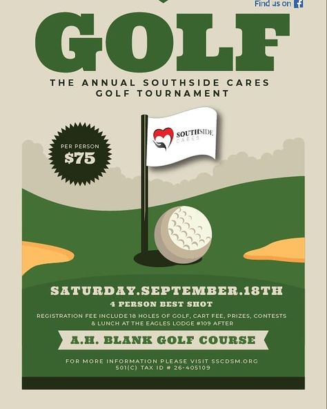 Southside cares golf tournament Des Moines Iowa AH Blank Golf Course Golf Event, Golf Outing, Marketing Process, Golf Design, Vintage Golf, Event Flyer Templates, Des Moines Iowa, Design Posters, Flyer Design Templates