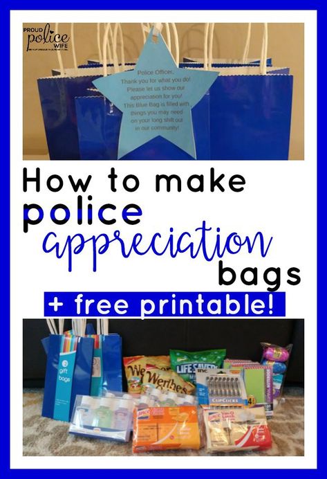 Whether you want to show appreciation for Police Week or any time of the year, these police appreciation bags are a great gift idea! Show your support for law enforcement by including things like thank you cards, food & more! Check out this post for more awesome ideas! Police Appreciation Gifts, Police Officer Appreciation, Police Girlfriend, Law Enforcement Appreciation, Police Appreciation, Law Enforcement Family, Police Wife Life, Leo Wife, Support Pictures