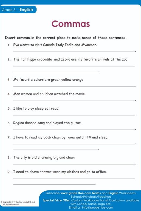 4th, 5th, and 6th grade students will benefit from using the comma worksheets. Punctuation worksheets help familiarize students with the appropriate uses. Ideal for PYP (IB), NCERT, CBSE and most curriculum. Subscribe to www.grade1to6.com for just $25 a year to get 6000 plus Maths and English worksheets for Grade 1 to Grade 6 #mathworksheets #schoolprincipals #englishworksheets Comma Worksheets For Grade 1, Punctuation Worksheets 5th Grade, Punctuation Worksheets Grade 4, Energy Transformations Activities, Comma Worksheets, Sentence Rules, Gender In English, English Worksheets For Grade 1, Tutoring Resources