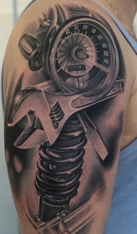 Car Mechanic Tattoo, Car Related Tattoos For Men, Mechanic Tattoo Design, Tire Tattoo, Gear Head Tattoo, Diesel Mechanics Tattoo, Jesse Tattoo, Compass Tattoos Arm, Wrench Tattoo