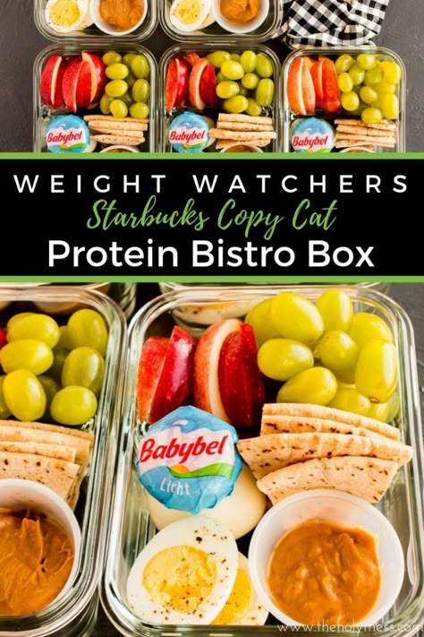 Weight Watchers Protein Bistro Box - Starbucks Copy Cat Recipe The Holy Mess Ww Lunch Box Ideas, Ww Recipes With Points 2023 Lunch, Ww Blue Lunch Ideas, Ww Snack Boxes, Ww Bento Box Lunch, Ww Blue Plan Snacks, Weight Watchers Bento Box Lunches, Smart Lunch Ideas, Easy Low Carb Lunch Meal Prep