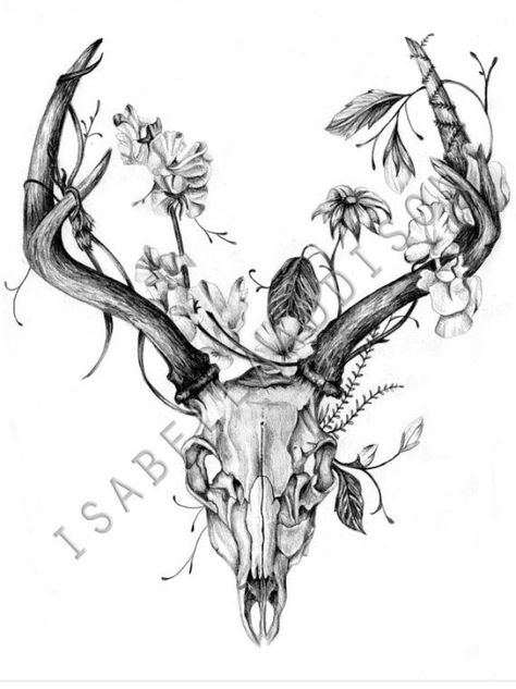 Western Back Tattoo Women, Deer Skull Tattoos For Women, Southern Wallpaper, Antler Tattoos, Antler Tattoo, Deer Skull Tattoos, Witchy Tattoos, Goth House, Hirsch Tattoo