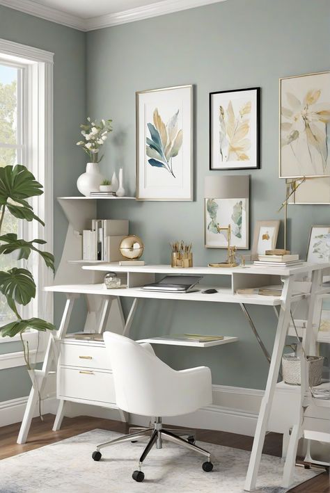 In our daily routine as interior designers, we bring life to open spaces with Skylark (2058-60) - the top paint choice of 2024. Light, airy, and just what your space needs. #Ad #homedecor #homedesign #trendgirlApartment #Painthome #interiorarchitecture Wall Colors Green Room Colors
Bright Room office Colors
Apartment Renovation
Home office Remodeling
Modern Paint Colors
2024 Office Space Paint Colors, Home Office Ideas Paint Colors, Girly Office Paint Colors, Relaxing Office Paint Colors, Paint Colors For Office Space, Pastel Green Office, Soothing Office Paint Colors, Best Colors For Home Office, Home Office Wall Paint