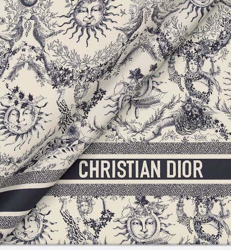 Toile de Jouy Soleil 90 Square Scarf White and Navy Blue Silk Twill | DIOR Dior Toile, Dior 2024, Scarf Aesthetic, Denim Swimsuit, Heavenly Bodies, Brand Aesthetic, Dior Star, Icon Shoes, Mobile Art