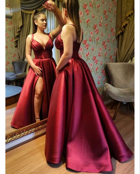 Elegant long burgundy satin formal dress for women Marron Bridesmaid Dresses, Maroon Party Dress, Party Dress For Bride, Formal Dress For Women, Maroon Bridesmaid, Maroon Bridesmaid Dresses, Burgundy Formal Dress, Dress For Bride, Satin Formal Dress